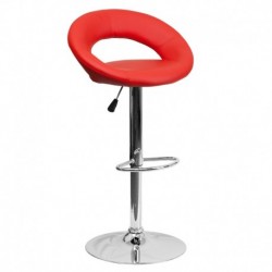 MFO Contemporary Red Vinyl Rounded Back Adjustable Height Bar Stool with Chrome Base