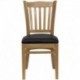 MFO Natural Wood Finished Vertical Slat Back Wooden Restaurant Chair - Black Vinyl Seat
