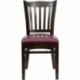 MFO Walnut Finished Vertical Slat Back Wooden Restaurant Chair - Burgundy Vinyl Seat