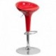 MFO Contemporary Red Plastic Adjustable Height Bar Stool with Chrome Base