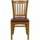 MFO Cherry Finished Vertical Slat Back Wooden Restaurant Chair - Burgundy Vinyl Seat