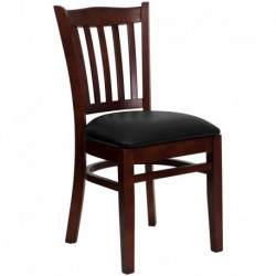 MFO Mahogany Finished Vertical Slat Back Wooden Restaurant Chair - Black Vinyl Seat