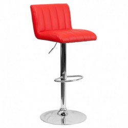 MFO Contemporary Red Vinyl Adjustable Height Bar Stool with Chrome Base