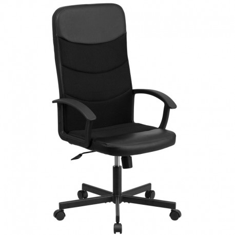 MFO High Back Black Vinyl Executive Chair with Mesh Inserts