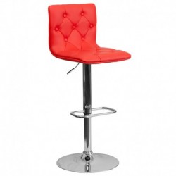 MFO Contemporary Tufted Red Vinyl Adjustable Height Bar Stool with Chrome Base
