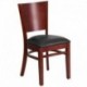 MFO Chimera Collection Solid Back Mahogany Wooden Restaurant Chair - Black Vinyl Seat