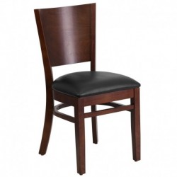 MFO Chimera Collection Solid Back Walnut Wooden Restaurant Chair - Black Vinyl Seat