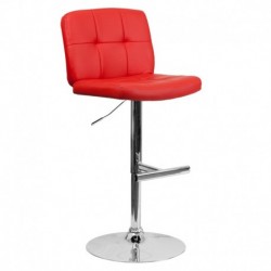 MFO Contemporary Tufted Red Vinyl Adjustable Height Bar Stool with Chrome Base