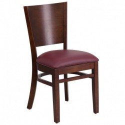 MFO Chimera Collection Solid Back Walnut Wooden Restaurant Chair - Burgundy Vinyl Seat