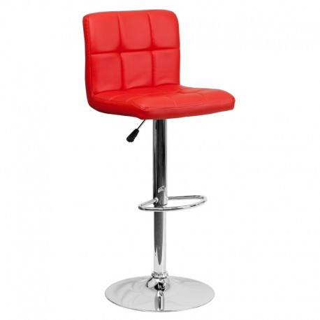 MFO Contemporary Red Quilted Vinyl Adjustable Height Bar Stool with Chrome Base