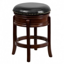 MFO 24'' Backless Cherry Wood Counter Height Stool with Black Leather Swivel Seat