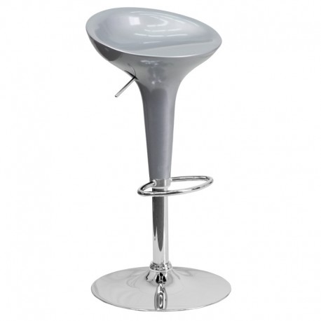 MFO Contemporary Silver Plastic Adjustable Height Bar Stool with Chrome Base