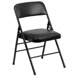 MFO Triple Braced Black Vinyl Upholstered Metal Folding Chair