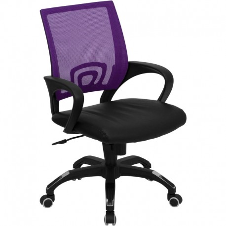 MFO Mid-Back Purple Mesh Computer Chair with Black Leather Seat