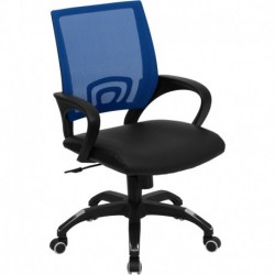 MFO Mid-Back Blue Mesh Computer Chair with Black Leather Seat