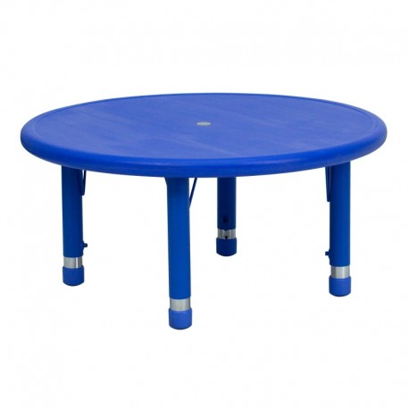 MFO 33'' Round Height Adjustable Blue Plastic Activity Table
