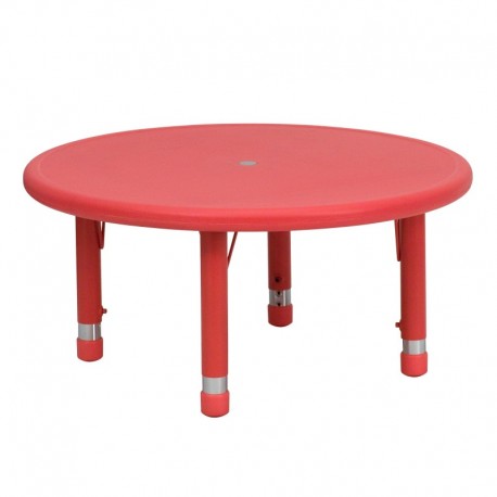 MFO 33'' Round Height Adjustable Red Plastic Activity Table
