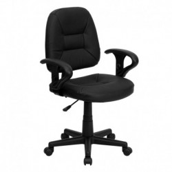 MFO Mid-Back Black Leather Ergonomic Task Chair with Arms
