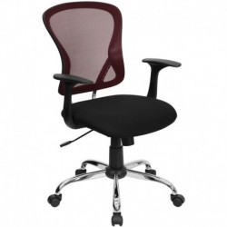 MFO Mid-Back Burgundy Mesh Office Chair with Black Fabric Seat and Chrome Finished Base
