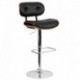 MFO Walnut Bentwood Adjustable Height Bar Stool with Button Tufted Black Vinyl Upholstery