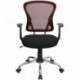 MFO Mid-Back Burgundy Mesh Office Chair with Black Fabric Seat and Chrome Finished Base