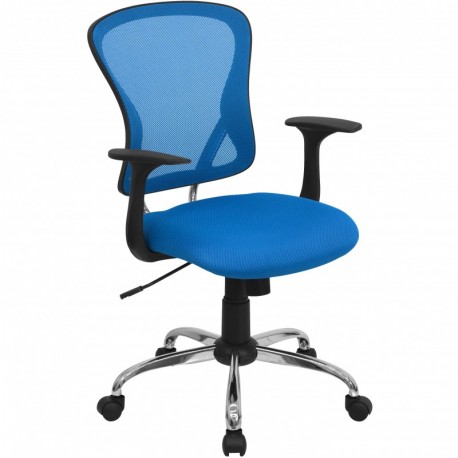 MFO Mid-Back Blue Mesh Office Chair with Chrome Finished Base