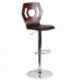 MFO Walnut Bentwood Adjustable Height Bar Stool with Black Vinyl Seat and Cutout Back
