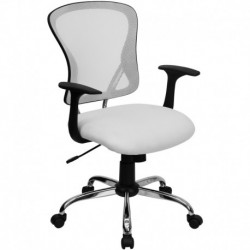 MFO Mid-Back White Mesh Office Chair with Chrome Finished Base