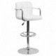 MFO Contemporary White Quilted Vinyl Adjustable Height Bar Stool with Arms and Chrome Base