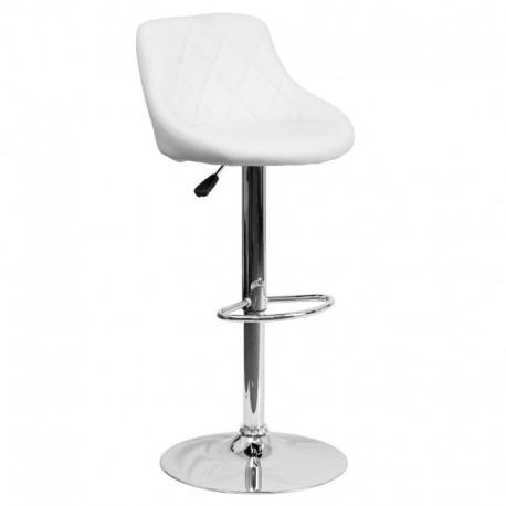MFO Contemporary White Vinyl Bucket Seat Adjustable Height Bar Stool with Chrome Base