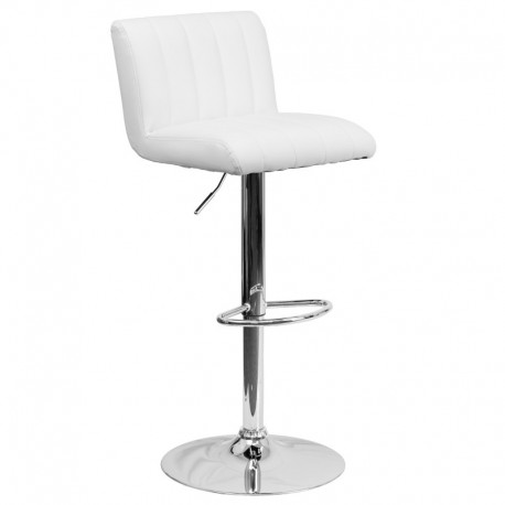 MFO Contemporary White Vinyl Adjustable Height Bar Stool with Chrome Base