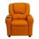 MFO Contemporary Orange Vinyl Kids Recliner with Cup Holder and Headrest