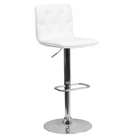 MFO Contemporary Tufted White Vinyl Adjustable Height Bar Stool with Chrome Base