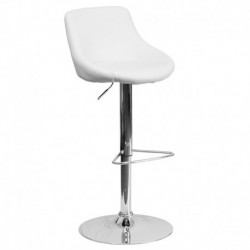 MFO Contemporary White Vinyl Bucket Seat Adjustable Height Bar Stool with Chrome Base