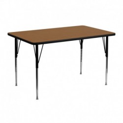 MFO 24''W x 48''L Rectangular Activity Table with Oak Thermal Fused Laminate Top and Standard Height Adjustable Legs