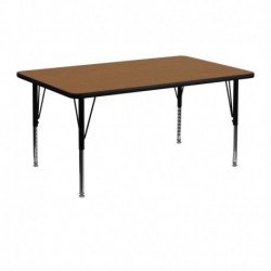MFO 24''W x 48''L Rectangular Activity Table with Oak Thermal Fused Laminate Top and Height Adjustable Pre-School Legs