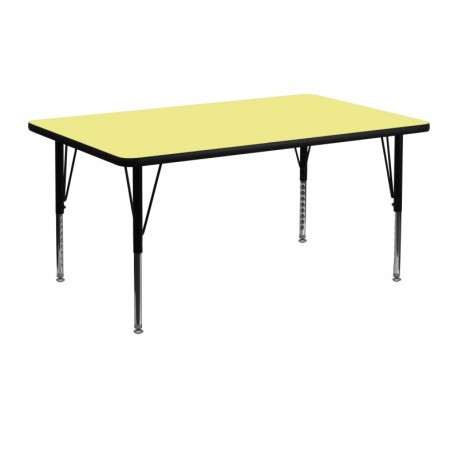 MFO 24''W x 48''L Rectangular Activity Table with Yellow Thermal Fused Laminate Top and Height Adjustable Pre-School Legs