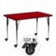 MFO Mobile 24''W x 48''L Rectangular Activity Table with Red Thermal Fused Laminate Top and Standard Height Adjustable Legs