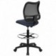 MFO Mid-Back Mesh Drafting Stool with Navy Blue Fabric Seat