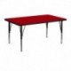 MFO 24''W x 48''L Rectangular Activity Table with Red Thermal Fused Laminate Top and Height Adjustable Pre-School Legs