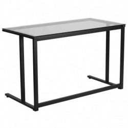 MFO Glass Desk with Black Pedestal Frame