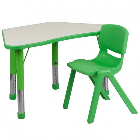MFO Green Trapezoid Plastic Activity Table Configuration with 1 School Stack Chair