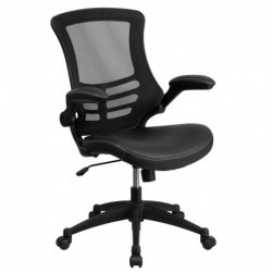 MFO Mid-Back Black Mesh Chair with Leather Seat and Nylon Base