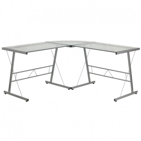 MFO Glass L-Shape Computer Desk with Silver Frame Finish