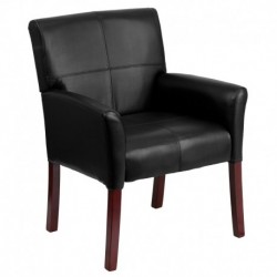 MFO Black Leather Executive Side Chair or Reception Chair with Mahogany Legs