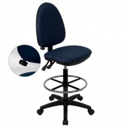 MFO Mid-Back Navy Blue Fabric Multi-Functional Drafting Stool with Adjustable Lumbar Support