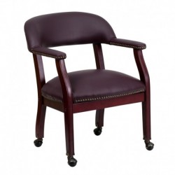 MFO Burgundy Leather Conference Chair with Casters