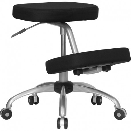 MFO Mobile Ergonomic Kneeling Chair in Black Fabric with Silver Powder Coated Frame