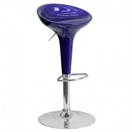 MFO Contemporary Blue Plastic Adjustable Height Bar Stool with Chrome Base