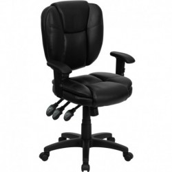 MFO Mid-Back Black Leather Multi-Functional Ergonomic Task Chair with Arms